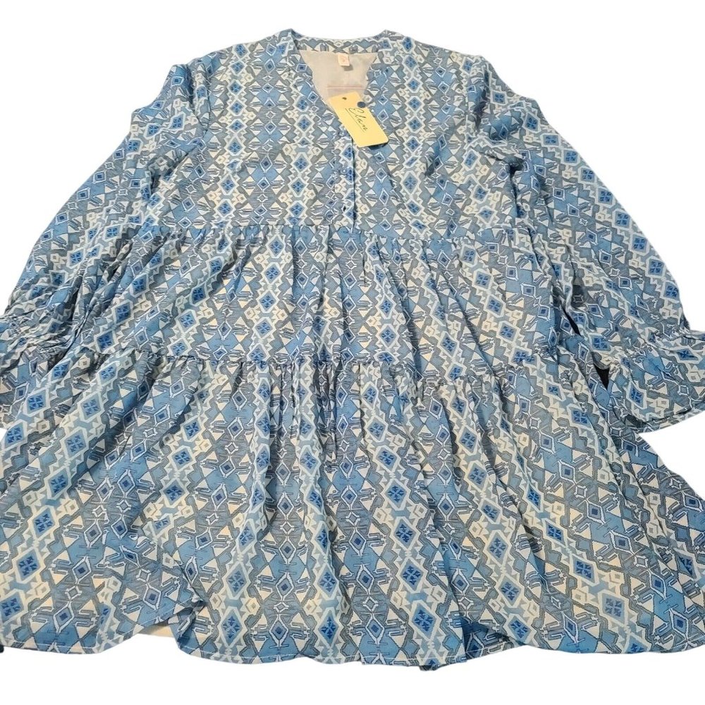 NWT Elan Blue Womens Dress With Design Long Sleeve Size Large 100% Polyester